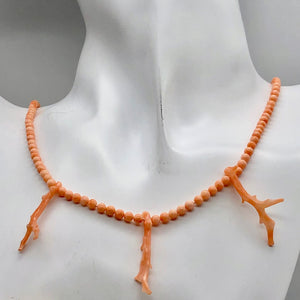 AAA Natural Salmon Branch Coral & Sterling Silver 18 inch Necklace 202600