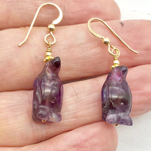 Load image into Gallery viewer, Amethyst 14K Gold Filled Dangle Penguin Earrings | 1 1/2&quot; Long| Purple | 1 Pair|
