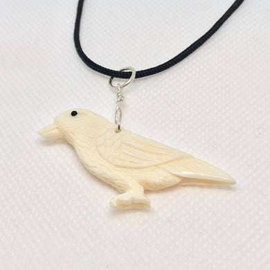 White Raven Carved Bone W / Sterling Silver Pendant 510804S - PremiumBead Primary Image 1
