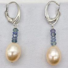 Load image into Gallery viewer, AAA Natural Pink 14x10mm Pearl and Blue Sapphires Solid Sterling Silver Earrings - PremiumBead Primary Image 1
