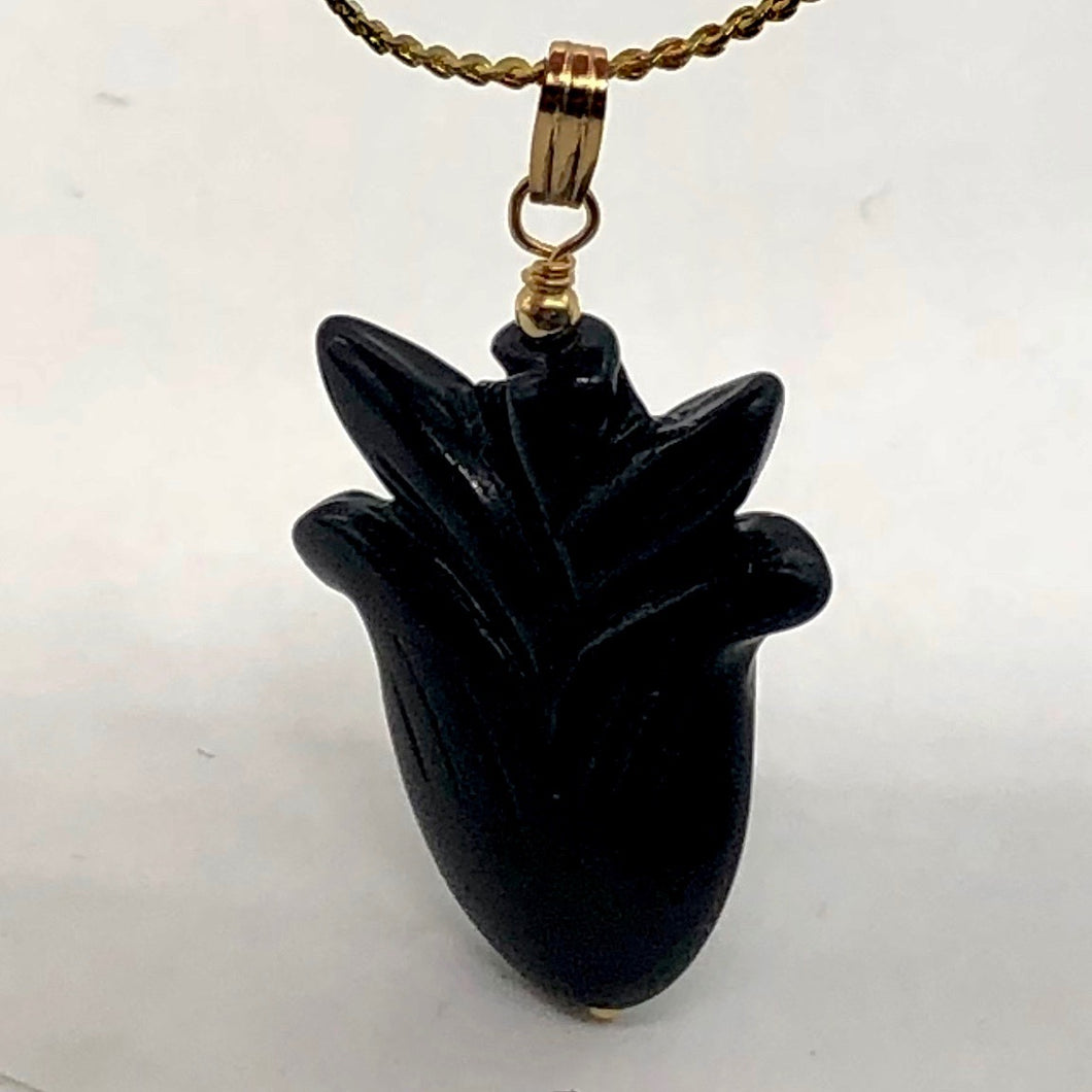 Obsidian 14K Gold Filled Rose Pendant | 2 1/2