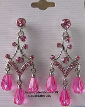 Load image into Gallery viewer, Shimmer! Silvertone &amp; Pink Crystal Fashion Earrings 10079E
