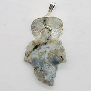 Ocean Jasper Sterling Silver Leaf Pendant| 1 1/2" Long| Seafoam Green| 1 Pendant