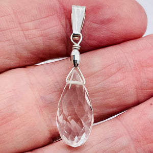 Quartz Sterling Silver Facetted Briolette | 1 1/2" Long | Clear | 1 Pendant |