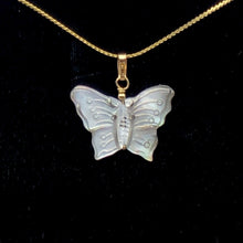 Load image into Gallery viewer, Mussel Shell Carved Butterfly 14K Gold Filled Pendant | 1&quot; Long | Silver Black |
