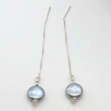 Load image into Gallery viewer, Platinum Freshwater Coin Pearl and Sterling Threader Earrings 309447C - PremiumBead Primary Image 1
