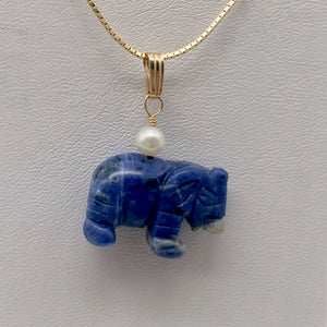 Wild Hand Carved Sodalite Elephant 14 Kgf Pendant |21x16x8mm| Blue| 1 1/4" long| - PremiumBead Alternate Image 7