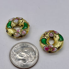 Load image into Gallery viewer, 2 Golden Flowers Cloisonne Pi Circle 15x4mm(3.5mm opening) Beads 8637B
