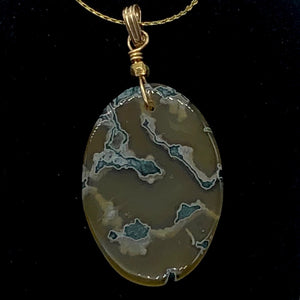 Moss Agate Oval 14K Gold Filled Pendant | 2" Long | Yellow Green | 1 Pendant|