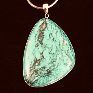 Natural Turquoise 88ct Sterling Silver Pendant | 2 1/2x1 3/4" | Blue/Black | 1 |
