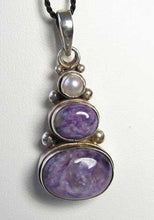 Load image into Gallery viewer, Goddess Charoite, Cream Freshwater Pearl &amp; Sterling Silver Pendant 10385 - PremiumBead Alternate Image 2
