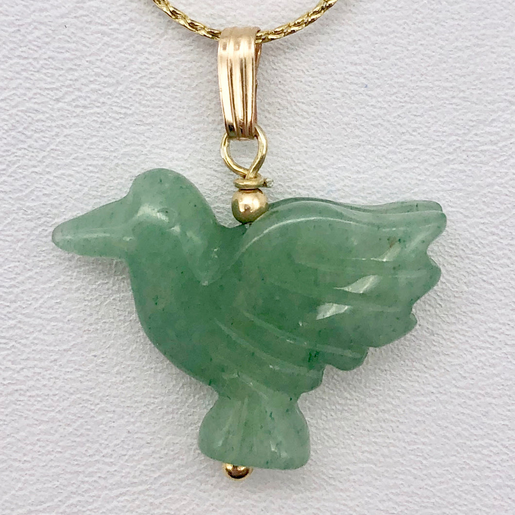 Aventurine Dove Bird Pendant Necklace|Semi Precious Stone Jewelry | 14K gf | - PremiumBead Primary Image 1