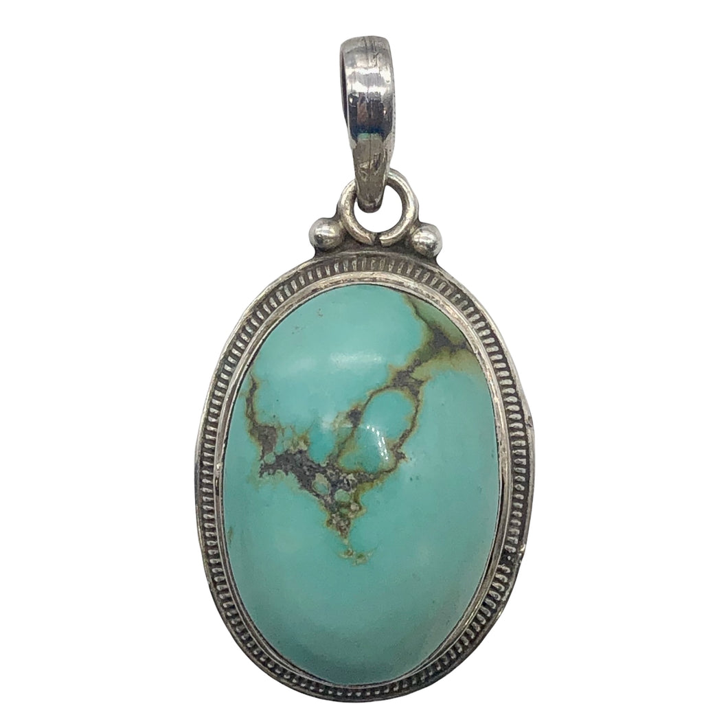 Turquoise Sterling Silver Native Oval Pendant | 2