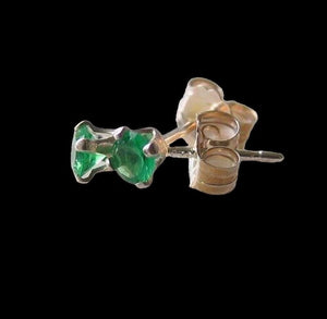 May! Round 3mm Created Green Emerald & 925 Sterling Silver Stud Earrings 10146E