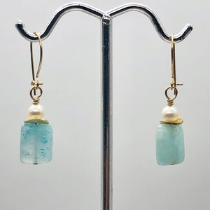 Hemimorphite and Pearl 14K Gold Filled Drop/Dangle Earrings| 1 1/4" Long | Blue|