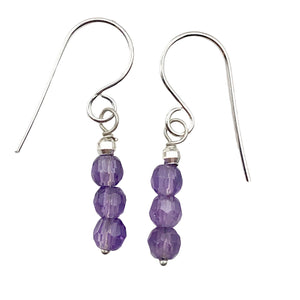 AAA Natural Faceted Amethyst Round 4mm beads Earrings | 1" Long | Purple |