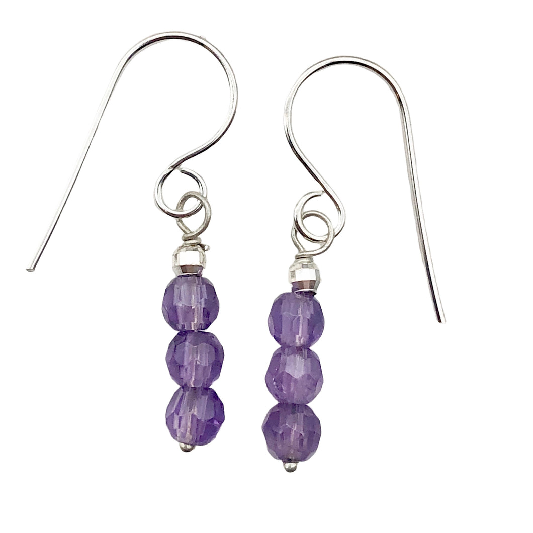 AAA Natural Faceted Amethyst Round 4mm beads Earrings | 1