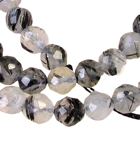Natural Untreated Tourmalated Quartz Round Beads (approx. 25) 10484