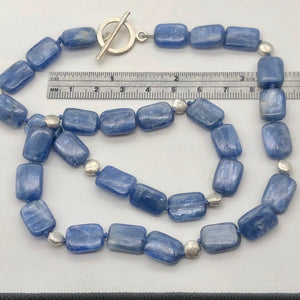 Kyanite and Sterling Silver Rectangle Bead Necklace | 20 inch | Blue and Silver|