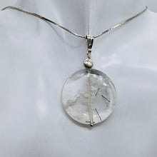 Load image into Gallery viewer, Tourmalated Quartz Beautiful Round Sterling Silver Pendant | 2&quot; Long | Disc |
