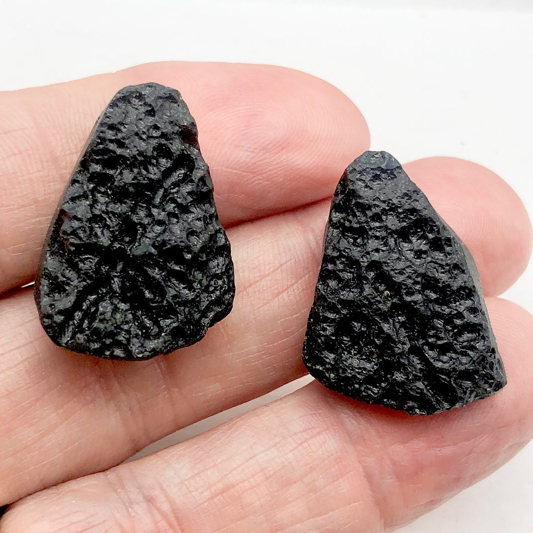 2 Unique Pendant Size Black Meteor Fragments 13 grams | 28x20x8 to 29x21x8mm | - PremiumBead Primary Image 1