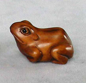 Ribbit Carved Boxwood Froggie Toad Ojime/Netsuke Bead | 27x18x13mm | Brown - PremiumBead Primary Image 1