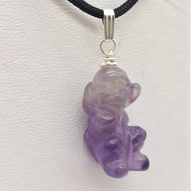 Swingin' Hand Carved Amethyst Monkey and Sterling Silver Pendant 509270AMS - PremiumBead Primary Image 1