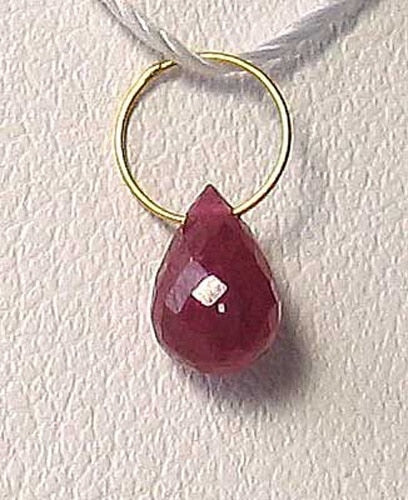 1.09cts (TCW) Natural, Untreated Red Ruby 18K Briolette Bead Pendant 9917B - PremiumBead Primary Image 1