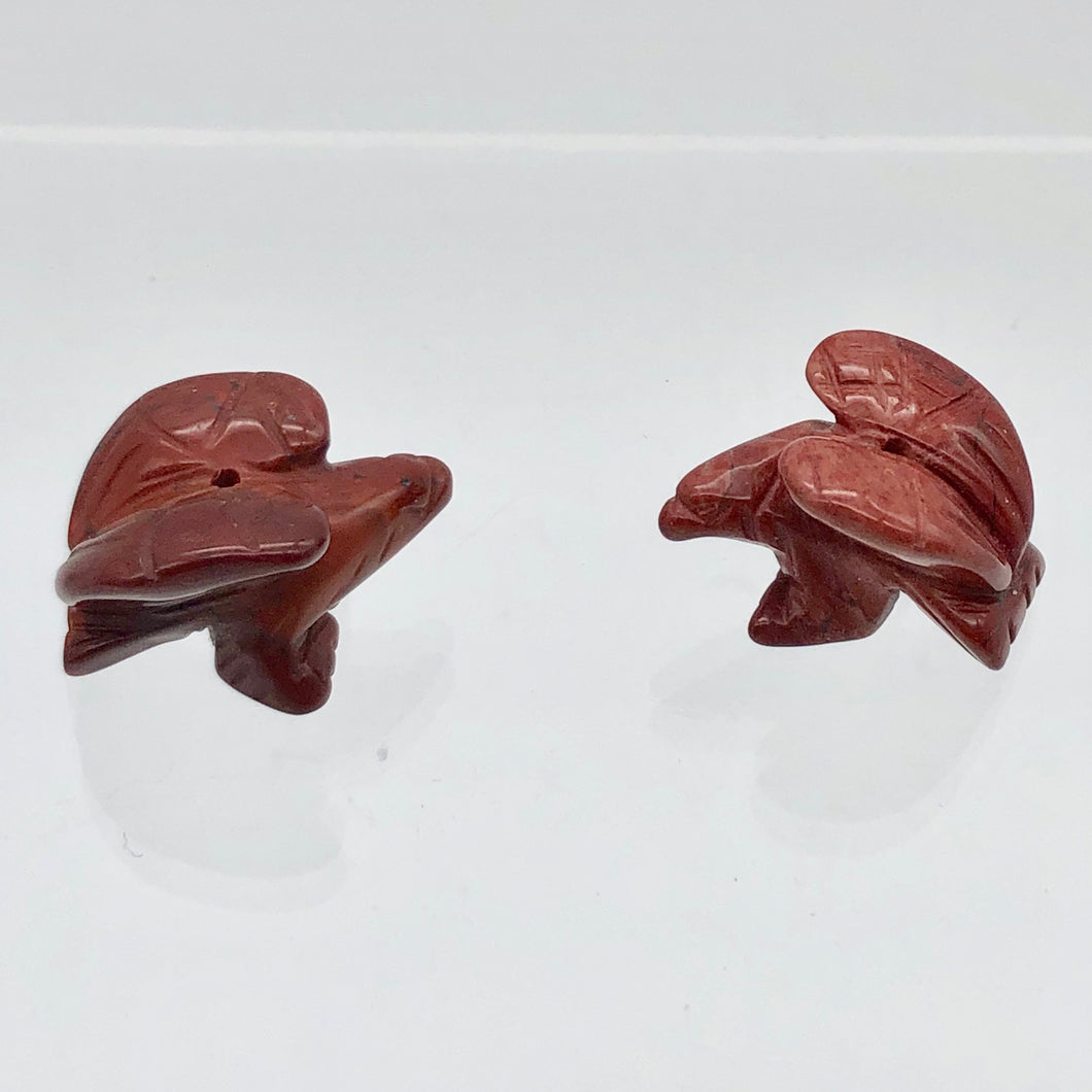 2 Soaring Carved Brecciated Jasper Eagle Beads | 21x16x14mm | Red - PremiumBead Primary Image 1