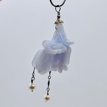 Load image into Gallery viewer, Blue Chalcedony Druzy Carved Flower Sterling Silver Pendant | 2 1/2&quot; Long| Blue|

