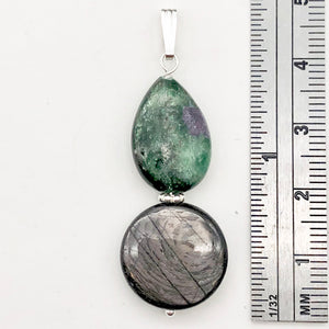 Rare Ruby Fuchsite Hypersthene Teardrop Sterling Silver Pendant | 1 3/4" Long |