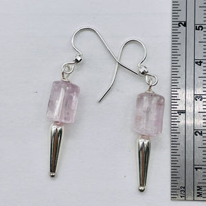 Kunzite Crystals Sterling Silver Dangle Earrings | 1 3/4" Long | Pink | 1 Pair |