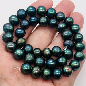 Fresh Water Pearls Round Half Strand | 11-12 mm | Blue Peacock | 19 Beads |