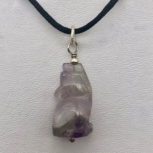 New Moon Amethyst Gray Wolf Solid Sterling Silver Pendant | 1.44" (Long) - PremiumBead Primary Image 1