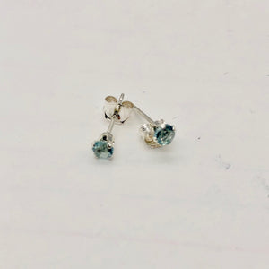 March Birthstone 3mm Created Aquamarine Sterling Silver Earrings - PremiumBead Alternate Image 2