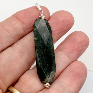 Green Isles Jade Faceted Art Cut Sterling Silver Pendant | 2 1/2 Inch Long |