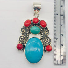 Load image into Gallery viewer, Turquoise Coral Native American Sterling Silver Pendant| 2 1/2&quot; Long| Blue]Red |
