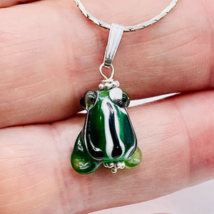 Lampwork Frog Sterling Silver Frog | 1" Long | Green | 1 Pendant |