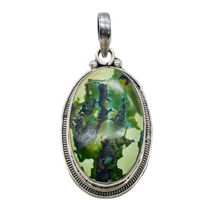 Green Turquoise Sterling Silver Native Oval Pendant | 2 1/4" Long | Green | 1 |