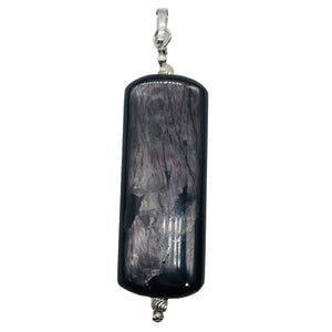 Hypersthene Sterling Silver Rectangular Pendant | 2" Long | Velvet Black | 1 |