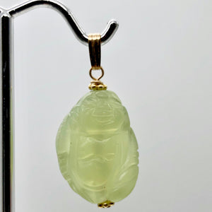 Hand Carved Green Jade Buddha 14K Gold Filled Pendant| 1 5/8" Long |