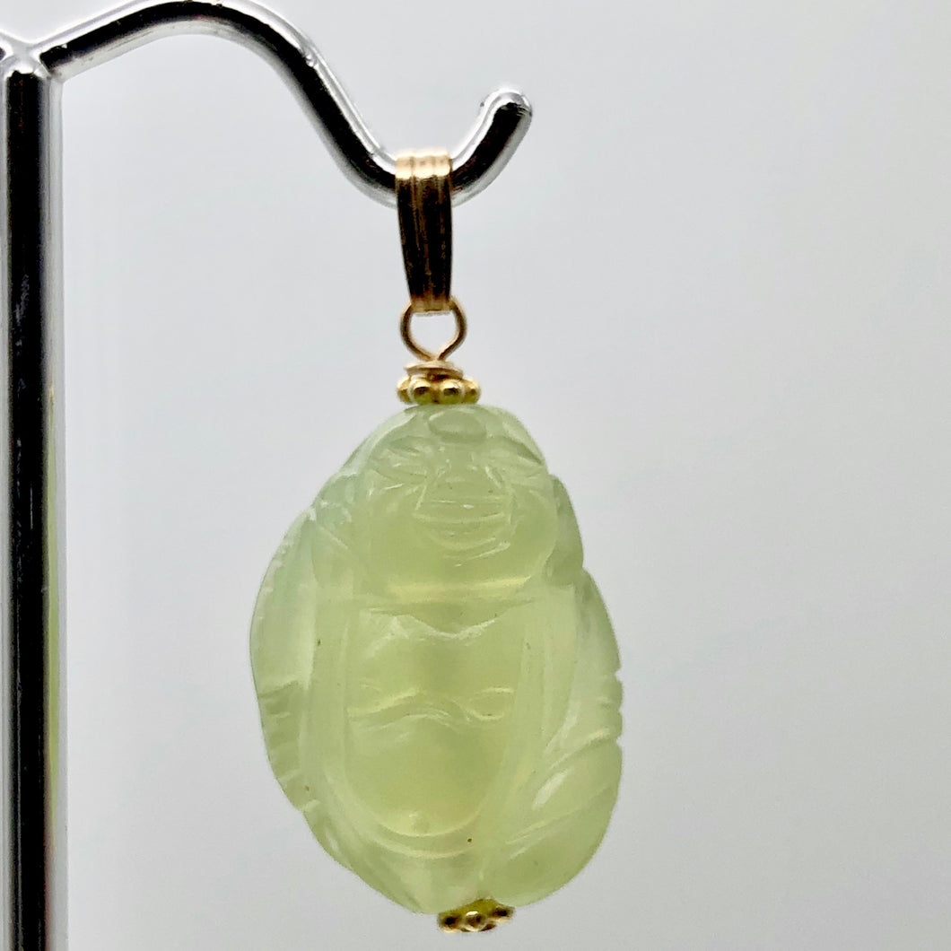 Hand Carved Green Jade Buddha 14K Gold Filled Pendant| 1 5/8