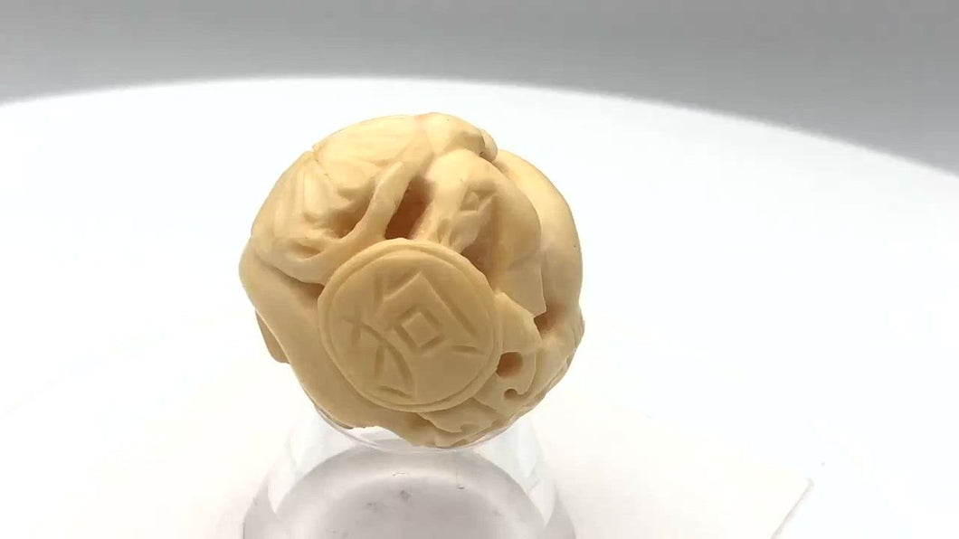 Carved Chinese Zodiac Year of the Dog Water Buffalo Bone Bead|30mm|Cream|1 Bead|