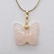 Load image into Gallery viewer, Flutter Carved Rose Quartz Butterfly 14Kgf Pendant - PremiumBead Alternate Image 2
