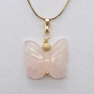Flutter Carved Rose Quartz Butterfly 14Kgf Pendant - PremiumBead Alternate Image 2