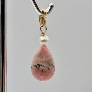 Rhodochrosite and Pearl 14K Gold Filled Pendant | 1 1/8 Inch Long | - PremiumBead Primary Image 1