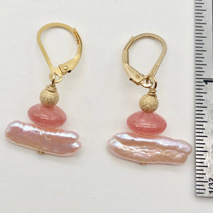 Gem Quality Rhodochrosite Pearl Drop Golden Lever Back Earrings - PremiumBead Alternate Image 5