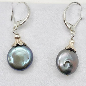 Platinum Freshwater Coin Pearl and Sterling Dangling Earrings | 1 1/4 Inch Drop |