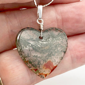 Limbcast Agate Agate Valentine Heart Silver Pendant | 28x28x2mm | Moss Green | - PremiumBead Alternate Image 4