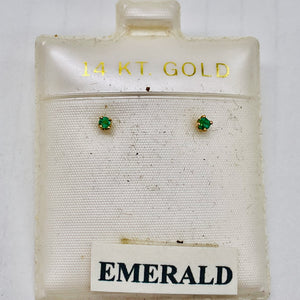 Emerald 14K Gold 2mm Round Stud Earrings | 2mm | Green | 1 Pair |